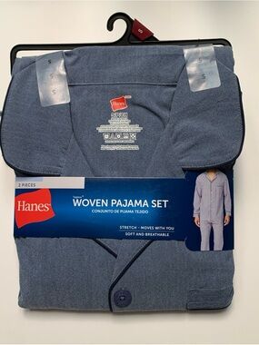 Hanes Slate Blue Woven Pajama Set